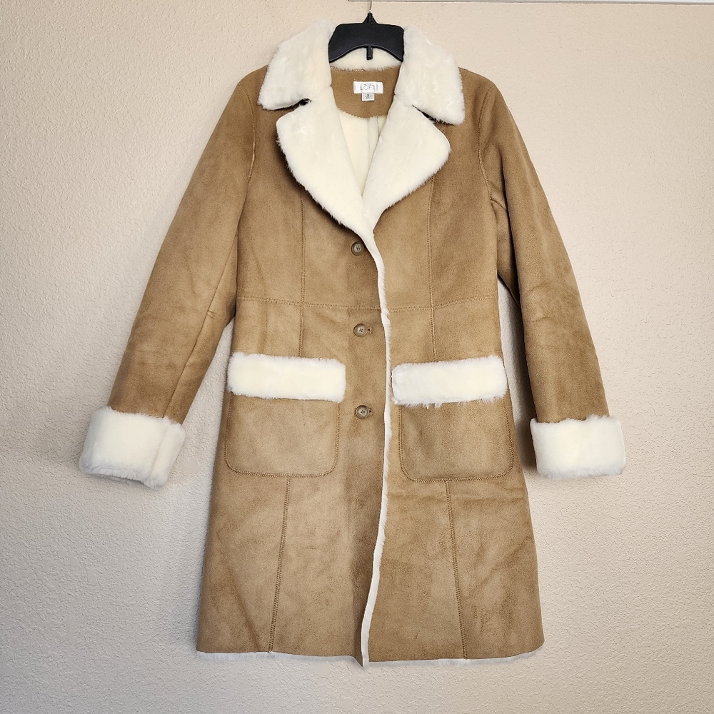LOFT Faux Suede Faux Fur Coat Women's Size 6 - Picture 1 of 13